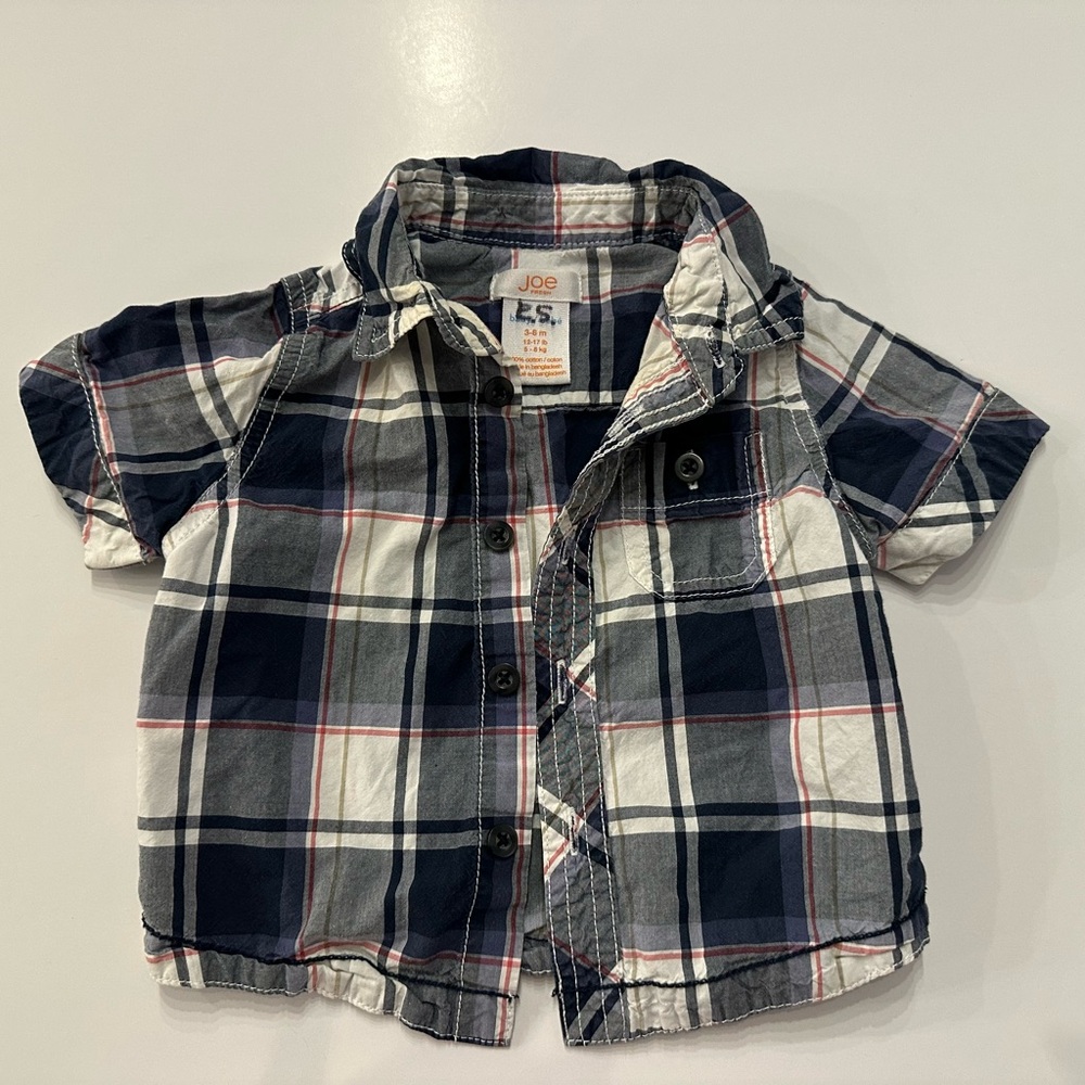 10/20$ Joe Fresh baby plaid short sleeve button up shirt size 3-6 months